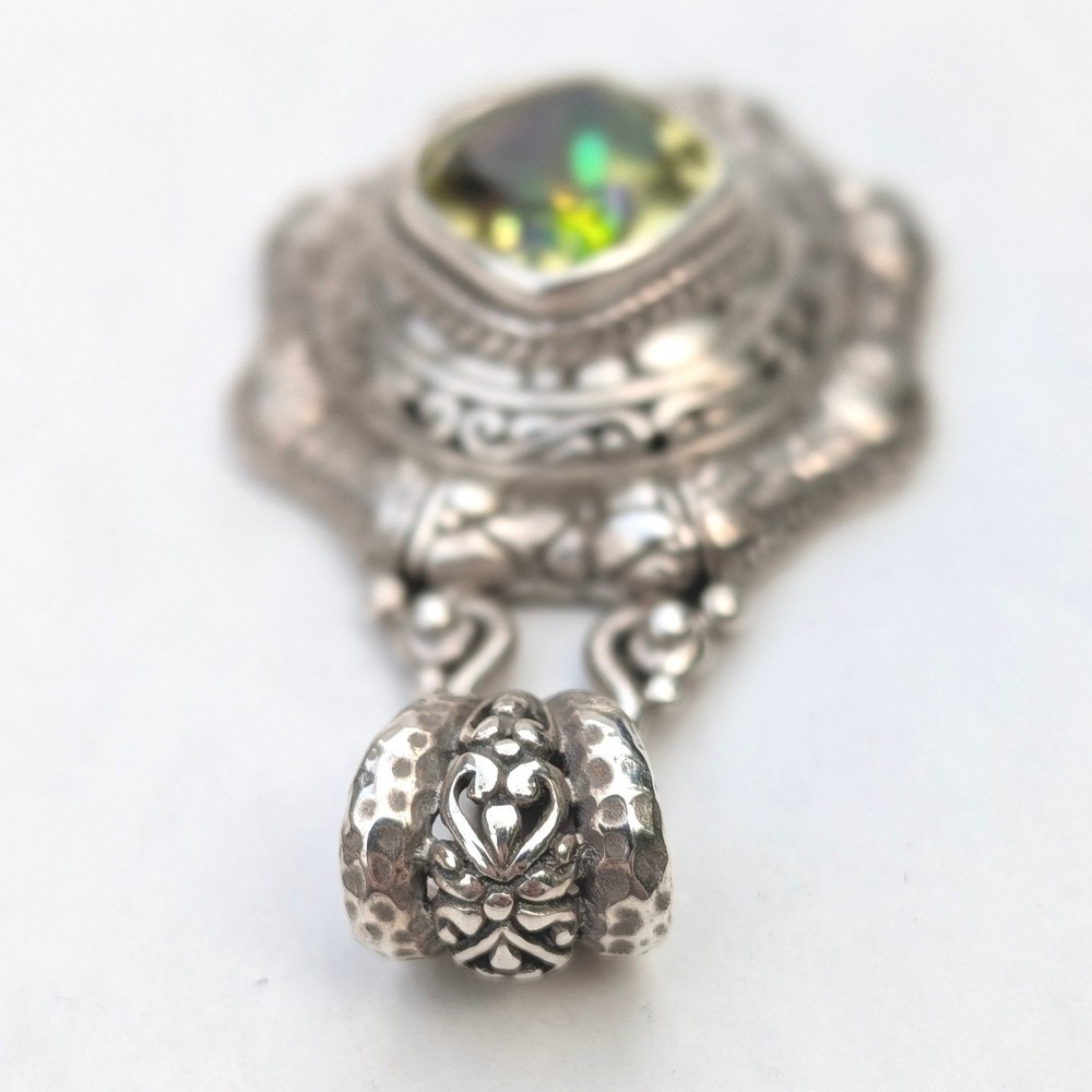 Sarda Sterling Silver 925 Lemon Quartz Ornate Filigree Cushion Pendant - Picture 3 of 8